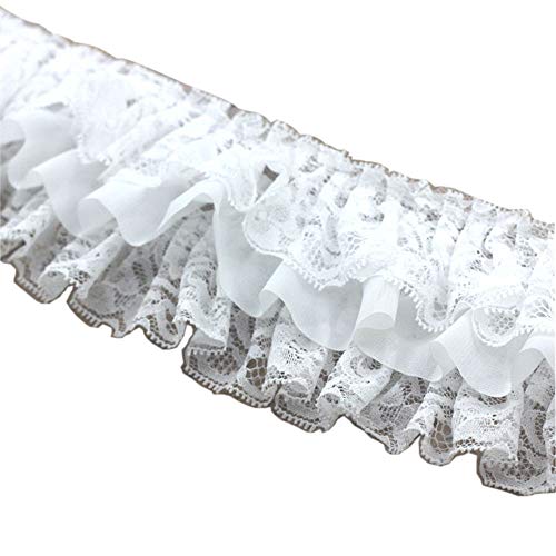 Zthread 3-3/4" Wide Pleated Chiffon Lace Trims Ruffled Lace Trims for Cloth Sewing DIY Craft Supply (White-2Yard) - Image 1