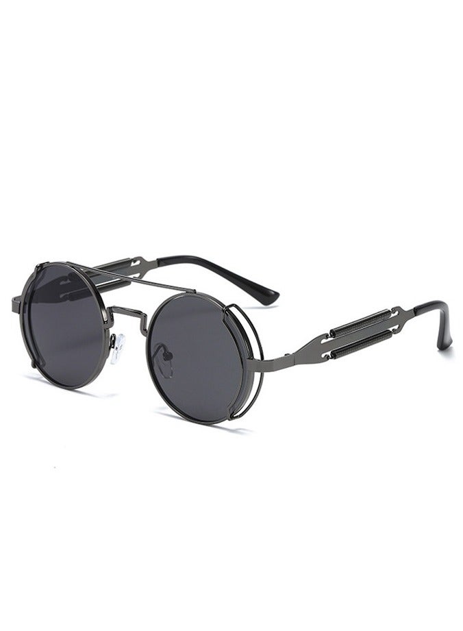 عام نظارات شمسية جديدة للنساء والرجال، نظارات بخارية عصرية بشخصية بانك، نظارات شمسية بإطار معدني دائري عتيق، فيلم ملون - Image 1