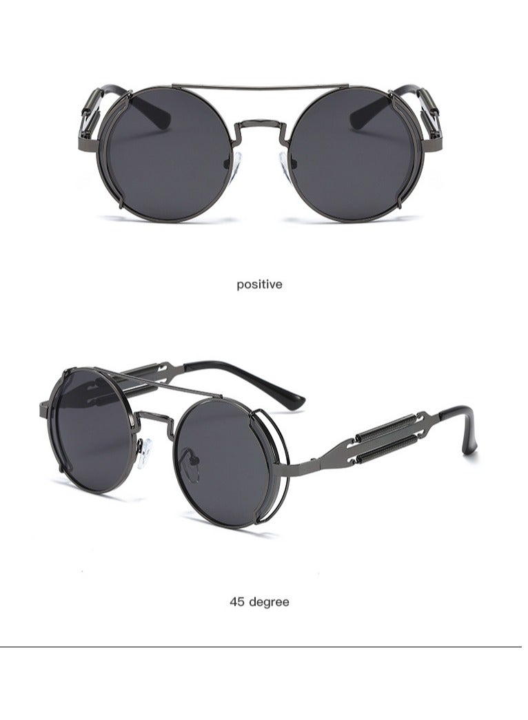 عام نظارات شمسية جديدة للنساء والرجال، نظارات بخارية عصرية بشخصية بانك، نظارات شمسية بإطار معدني دائري عتيق، فيلم ملون - Image 2