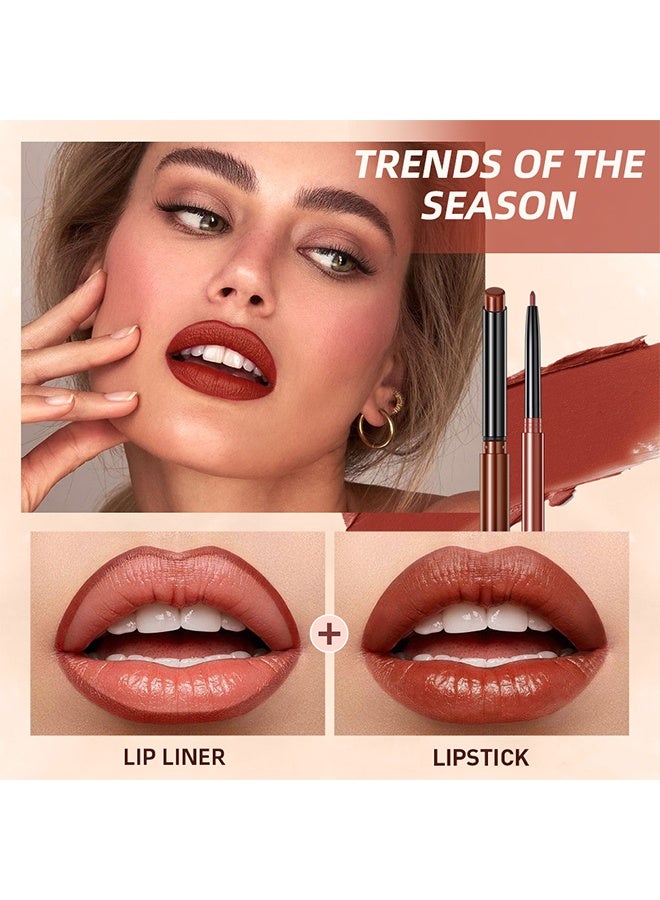 QiBest 1+1 Lip Set,Lipstick Lip Liner Set Matte Non Decolorize Non Smudge Long Lasting Waterproof Nude Color Lip Liner Stage Makeup - #08 - Image 3