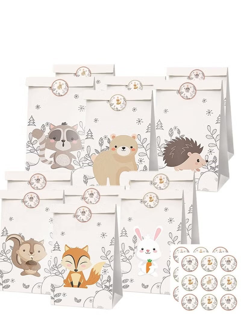 12 Pack Forest Animals Party Bags with Stickers Gift Bags Paper Gift Bags Paper Bags Birthday Baby Shower Crafts Wedding Party Supplies Size 19.8x11.9x8 cm - Image 1