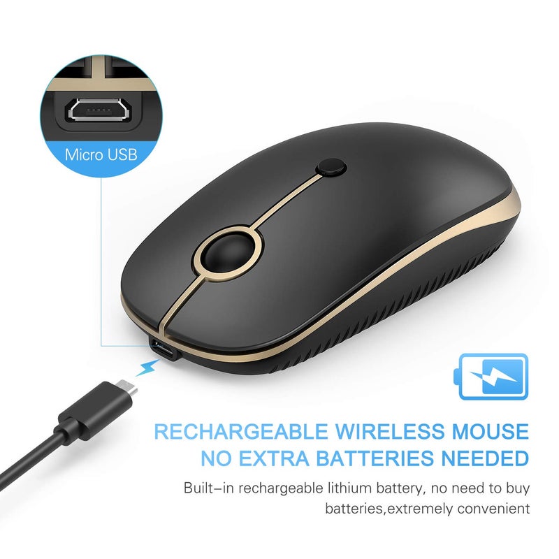 VssoPlor Type C Wireless Mouse USB C Rechargeable Portable Quiet Mouse USB and Type C Receiver Dual Mode Laptop Mouse for PC, Laptop, MacBook, Tablet-Black Gold - Image 2