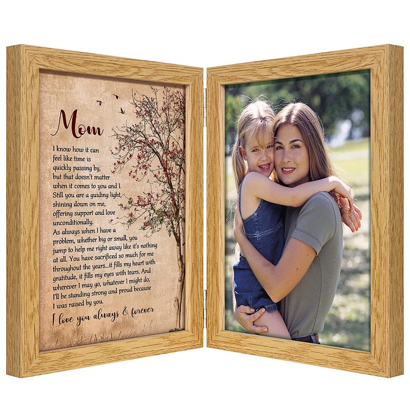 kullder Mom Gift From Daughter Son for Christmas Birthday Mothers Day Poem in Frame Personalized Picture Frame for mom Double 5x7 Hinged Photo Frame Gifts for Best Mom