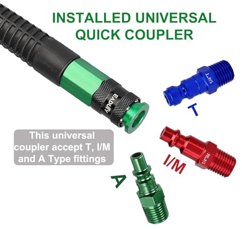 EADUTY Heavy Duty Polyurethane Recoil Air Hose 1/4 in x 25 ft, Lightweight, Flexible Compressor Hose with Universal Quick Coupler, Plug and Bend Restrictors, Green - Image 3