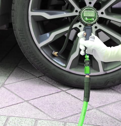 EADUTY Heavy Duty Polyurethane Recoil Air Hose 1/4 in x 25 ft, Lightweight, Flexible Compressor Hose with Universal Quick Coupler, Plug and Bend Restrictors, Green - Image 5