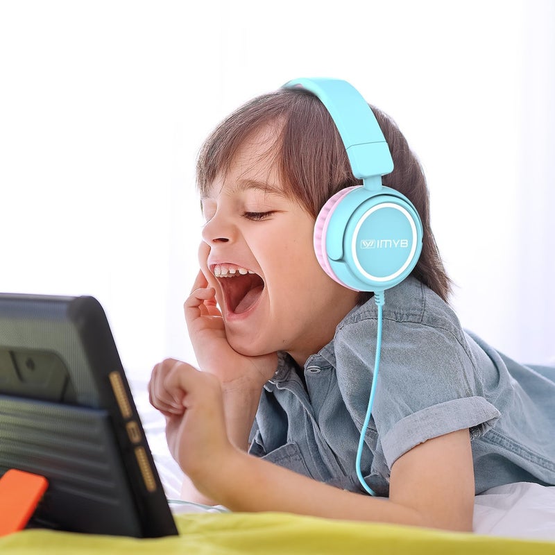 IMYB V1 Kids Headphones, Wired Stereo Foldable Tangle-Free 3.5mm Adjustable On-Ear Headphones for Kids for School/Toddlers/Childrens/Teens/Boys/Girls/Ipad/Tablet/Kindle/Phones/Travel/Plane (Cyan) - Image 2
