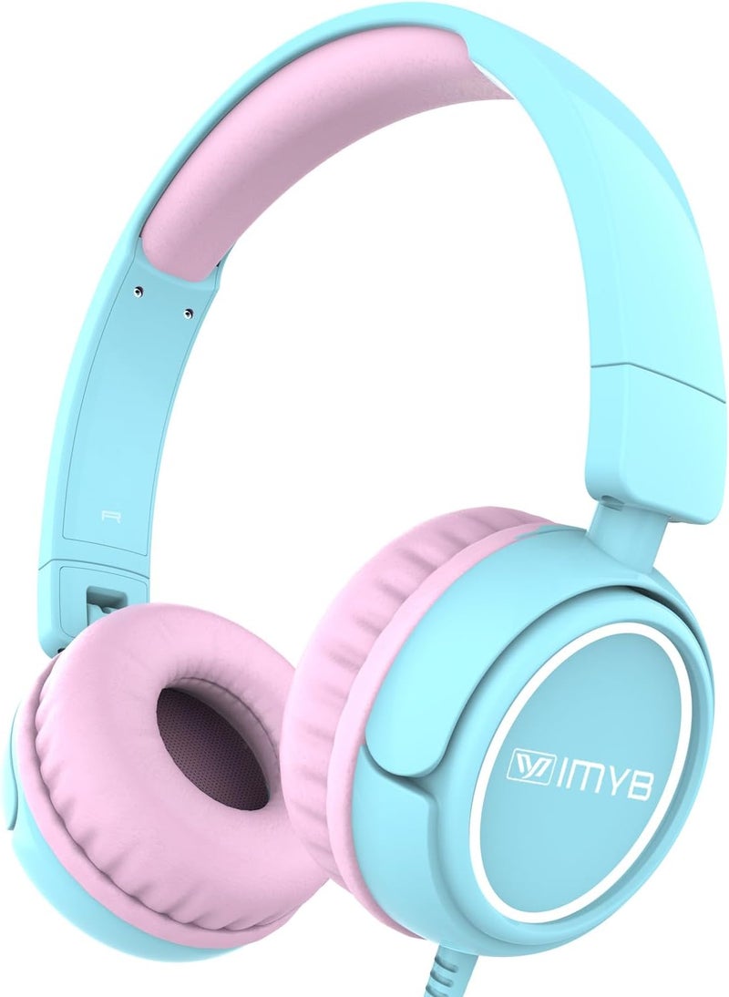 IMYB V1 Kids Headphones, Wired Stereo Foldable Tangle-Free 3.5mm Adjustable On-Ear Headphones for Kids for School/Toddlers/Childrens/Teens/Boys/Girls/Ipad/Tablet/Kindle/Phones/Travel/Plane (Cyan) - Image 1