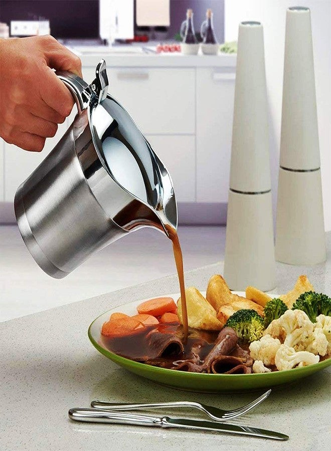 ShineMe Stainless Steel Gravy Boat Sauce Jug with Lid, 26oz Double Wall Insulated, Storage for Gravy or Cream, Used at Home & Kitchen - Image 5