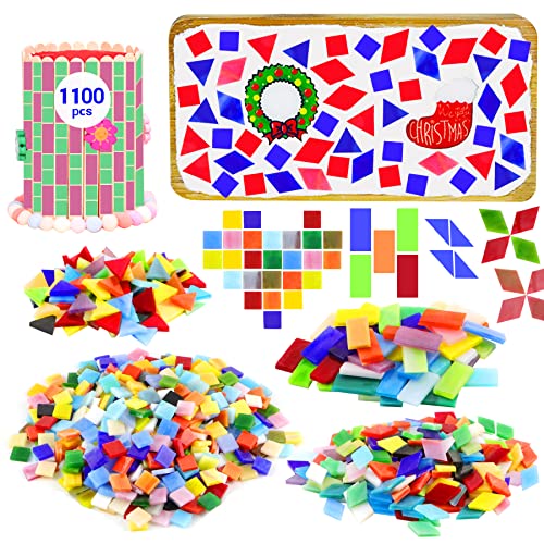 Csdtylh 1100 Pcs Mosaic Tiles, Glass Mosaic Tiles for Crafts Bulk, Stained Mosaic Glass Pieces, Mosaic Supplies for Home Decoration, Art Crafts, DIY Projects, Opaque (Mixed Shape) - Image 1