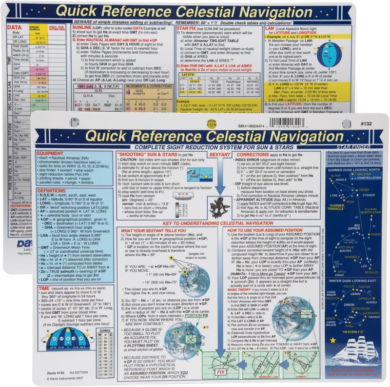 Davis Instruments Celestial Navigation Quick Reference Card - Complete Sight Reduction System for Sun & Stars