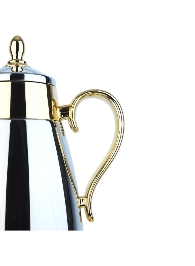 Alsaif Shahd Hospitality Thermos 650 ml, Stainless Steel Body, Glass Inner Insulation – Chrome × Gold - Image 4