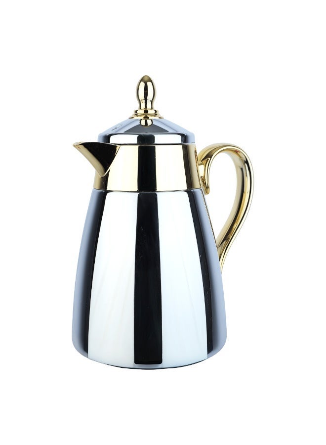 Alsaif Shahd Hospitality Thermos 650 ml, Stainless Steel Body, Glass Inner Insulation – Chrome × Gold - Image 2