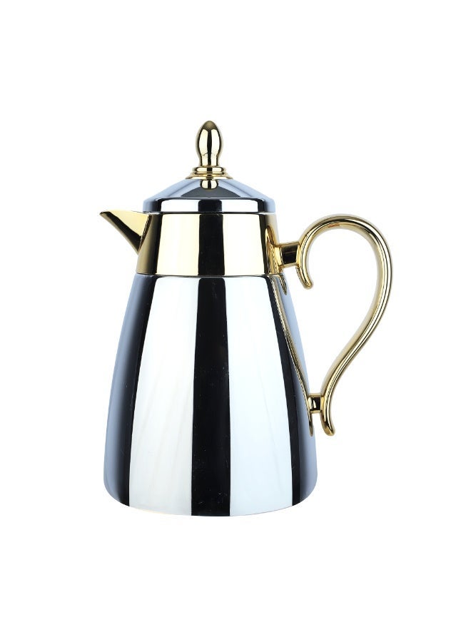Alsaif Shahd Hospitality Thermos 650 ml, Stainless Steel Body, Glass Inner Insulation – Chrome × Gold - Image 1