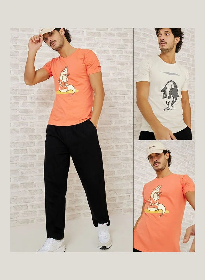 Styli Pack of 2 - Graphic Print Regular Fit T-shirt