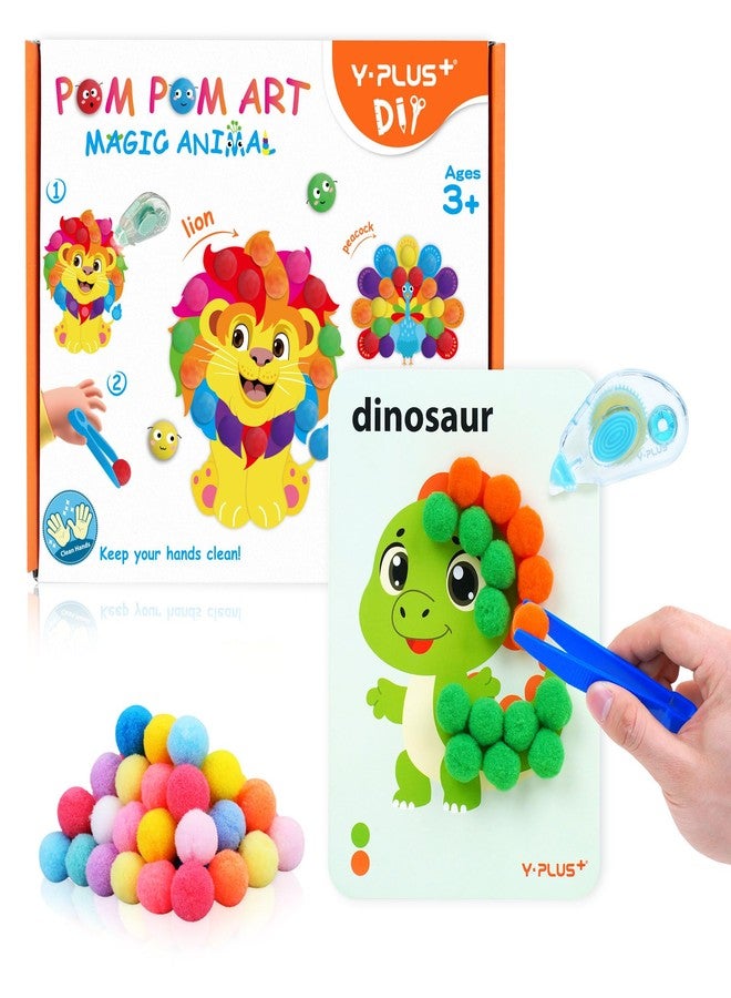 YPLUS Pompoms Art Crafts Kits, Toddler DIY Sensory Montessori Activities Box for Kids Ages 3+, Finger Motor Art Supplies - Theme Animals - Image 1