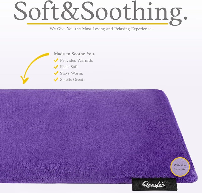 Qomfor Microwave Heating Pad - Large Microwave Heating Pocket - Soft Fleece Bag Filled with Wheat and Lavender for Pain Relief - Neck, Shoulders and Back - Reusable - Purple - Image 2