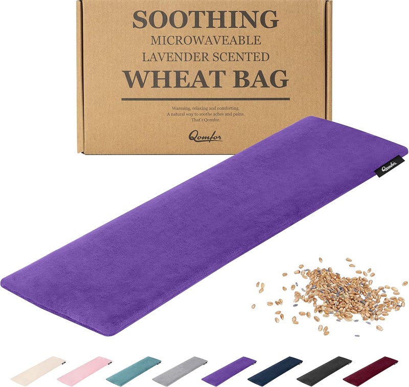 Qomfor Microwave Heating Pad - Large Microwave Heating Pocket - Soft Fleece Bag Filled with Wheat and Lavender for Pain Relief - Neck, Shoulders and Back - Reusable - Purple - Image 1