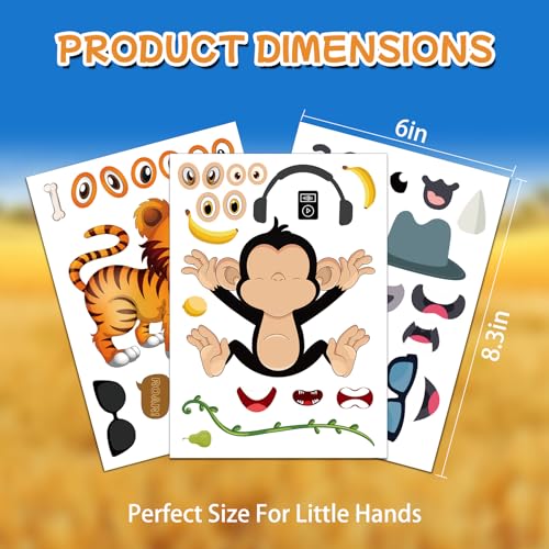 Aowplc 48 Make A Safari Animal Sticker Sheets - Jungle & Zoo Party Favors Supplies - Fun Craft Activities for Kids Ages 3+ - Image 5