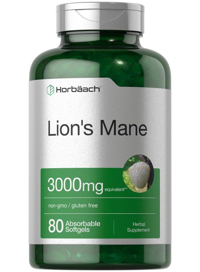 Horbäach Lions Mane Supplement | 80 Absorbable Softgels | Non-GMO & Gluten Free Extract - Image 1