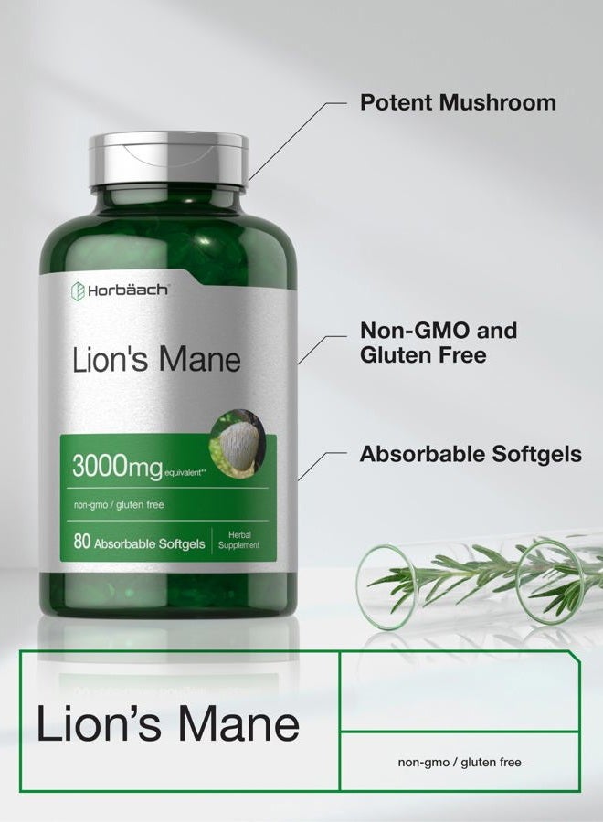 Horbäach Lions Mane Supplement | 80 Absorbable Softgels | Non-GMO & Gluten Free Extract - Image 4