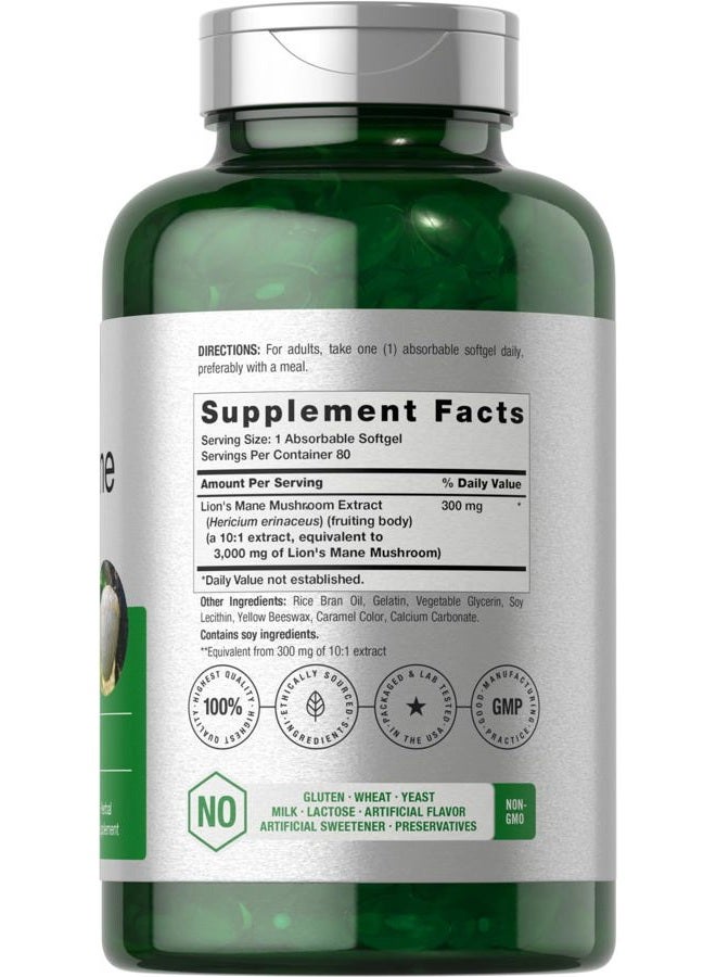 Horbäach Lions Mane Supplement | 80 Absorbable Softgels | Non-GMO & Gluten Free Extract - Image 2