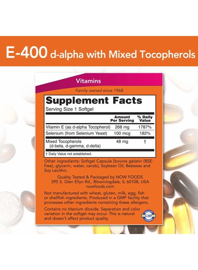 Now Foods E-400 Mixed Tocopherols & Selenium Softgels 100'S - Image 3