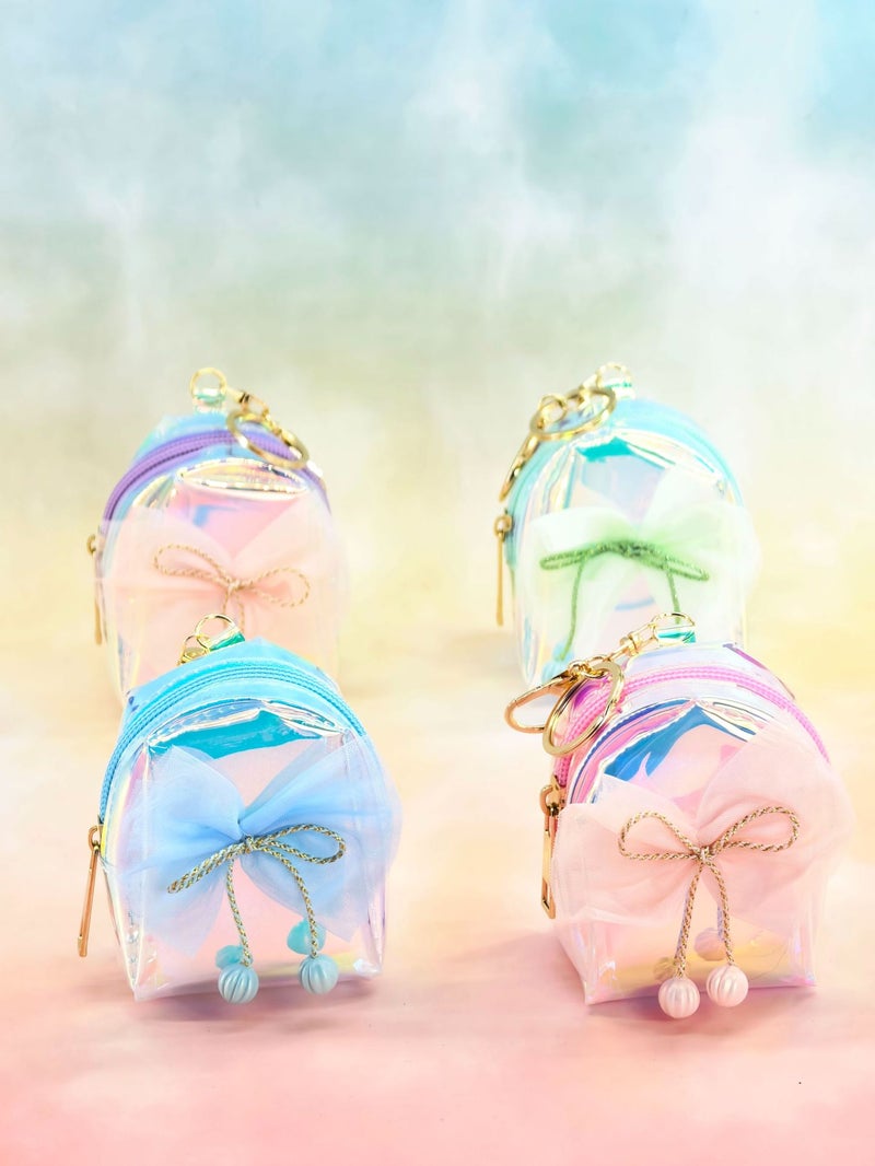 estella Laser-Transparent Colorful Coin Purse with Mesh Bow - Lightweight Luxury Mini Backpack Keychain Accessory - Image 2