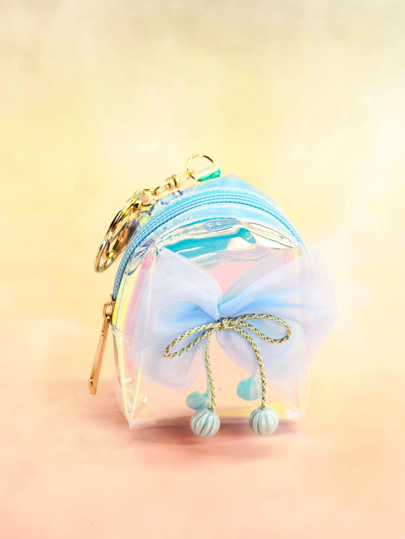 estella Laser-Transparent Colorful Coin Purse with Mesh Bow - Lightweight Luxury Mini Backpack Keychain Accessory - Image 5