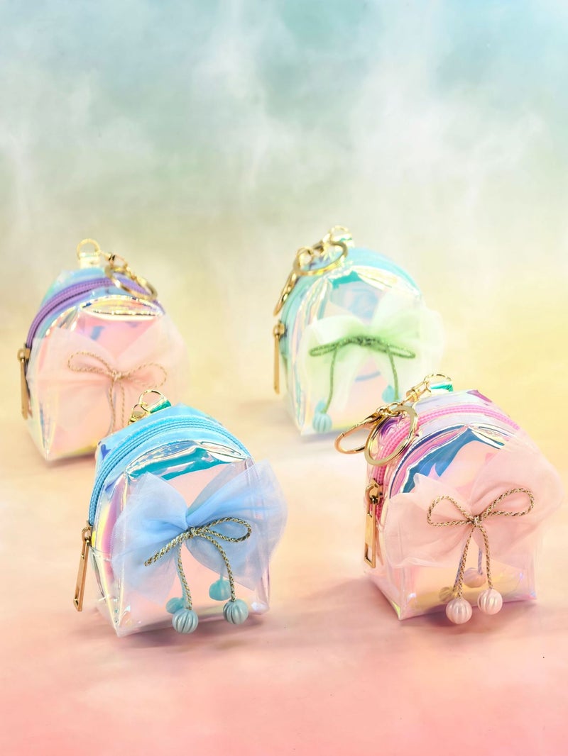 estella Laser-Transparent Colorful Coin Purse with Mesh Bow - Lightweight Luxury Mini Backpack Keychain Accessory - Image 3