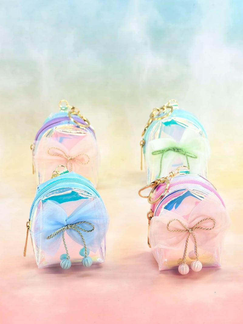 estella Laser-Transparent Colorful Coin Purse with Mesh Bow - Lightweight Luxury Mini Backpack Keychain Accessory - Image 1