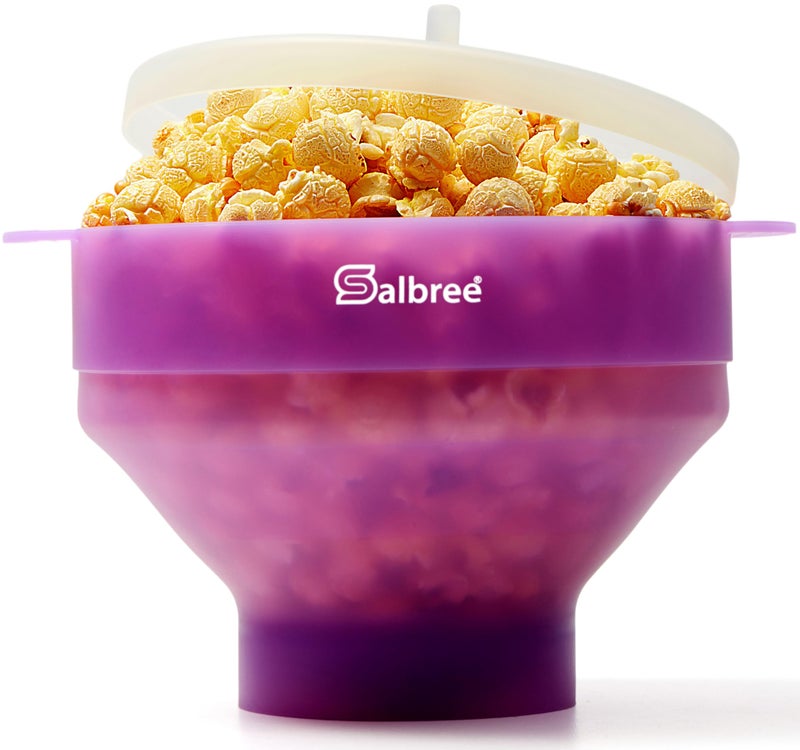 Salbree The Original Salbree Collapsible Silicone Microwave Popcorn Popper Maker Machine, Microwavable Bowl Holds 16 Cups, Uses Hot Air and Oil Always Optional - The Most Colors Available (Clear Purple) - Image 1