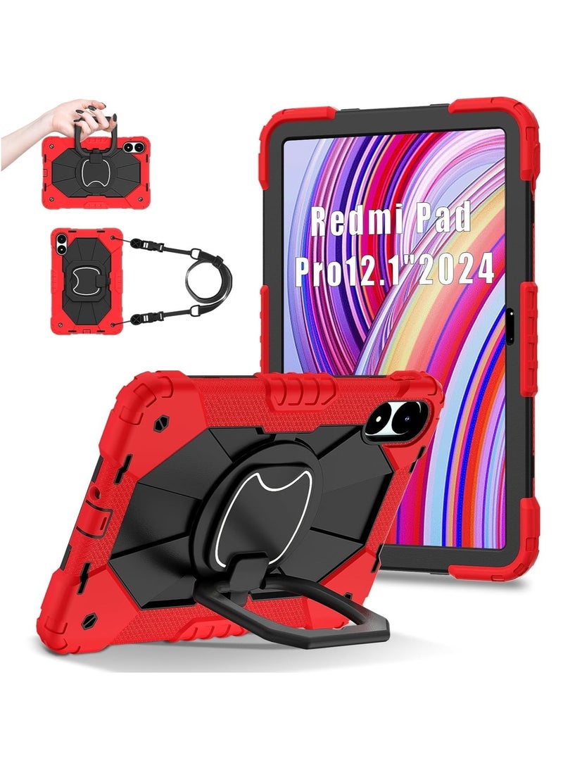 general Case Compatible with Xiaomi Redmi Pad Pro 12.1 inch Case, Full-Body Rugged Shockproof Protective Shell, 360° Swivel Stand Handle Cover with Shoulder Strap - Image 1