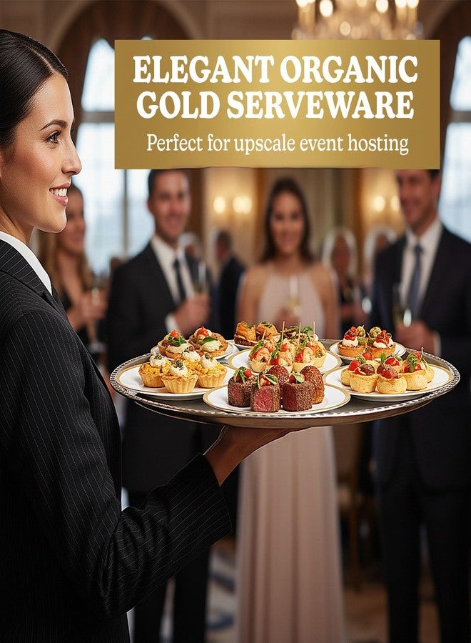Blue Sky Organic Tray Gold Rim (2 ct) - 14" Round White Plastic Disposable Serveware with Elegant Gold Trim - Perfect for Parties and Events - Image 5