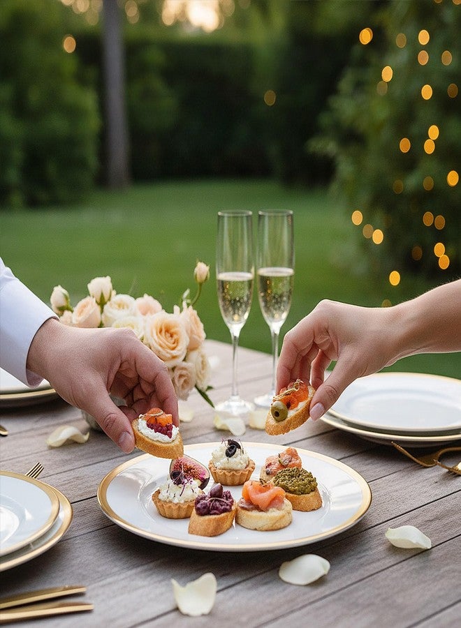 Blue Sky Organic Tray Gold Rim (2 ct) - 14" Round White Plastic Disposable Serveware with Elegant Gold Trim - Perfect for Parties and Events - Image 4