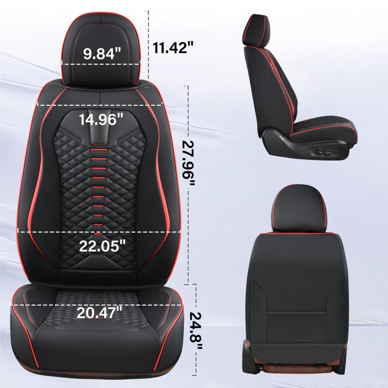Coverado Seat Covers Full Set, Waterproof Nappa Leather Seat Covers for Cars, 5 Seats Universal Car Seat Protectors, Black Car Seat Covers Car Seat Cushions Fit for Most Cars (Black&Red) - Image 5