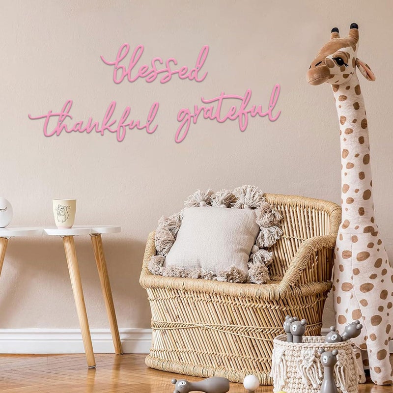 ESTART Thankful Grateful Blessed Letter Sign Metal Wall Decor, 3 Pieces Pink Letters Wall Art for Bathroom Bedroom Metal Words Wall Decor for Home Decor (Pink) - Image 4