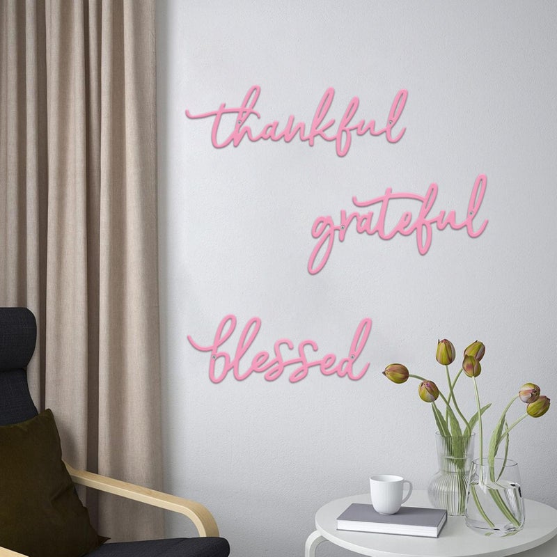 ESTART Thankful Grateful Blessed Letter Sign Metal Wall Decor, 3 Pieces Pink Letters Wall Art for Bathroom Bedroom Metal Words Wall Decor for Home Decor (Pink) - Image 5