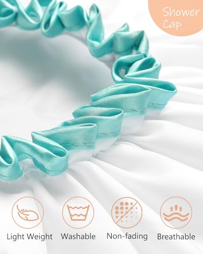 mikimini White Shower Cap for Women and Girls 2 Pack,Double Waterproof, Reusable,Washable, Super Cute and Soft,Comfortable - Image 3
