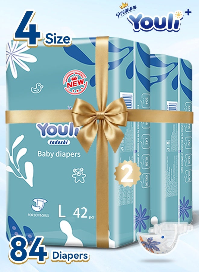 Youli Baby Diapers,Taped Diapers Size 4, 9-14 Kg, 360° Leak-Free Fit For Up To 100% Leakage Protection, Ultimate Comfort 84 Diapers