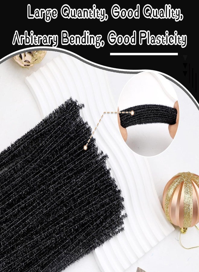 Hssugi Pipe Cleaners Black, 100PCS Pipe Cleaners Craft Supplies, Glitter Black Chenille Stems Pipe Cleaners for Hair Fuzzy Sticks for DIY Art and Craft Projects Home Christmas Decoration - Image 3