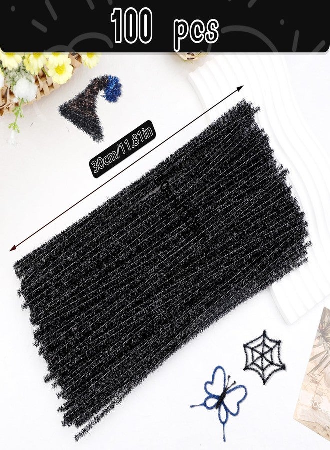 Hssugi Pipe Cleaners Black, 100PCS Pipe Cleaners Craft Supplies, Glitter Black Chenille Stems Pipe Cleaners for Hair Fuzzy Sticks for DIY Art and Craft Projects Home Christmas Decoration - Image 2