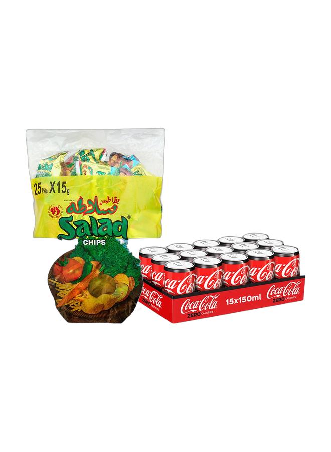 noon Chips Oman Salad Chips 15grams Pack of 25 + Coca Cola Zero Can 15 x 150ml - Image 1