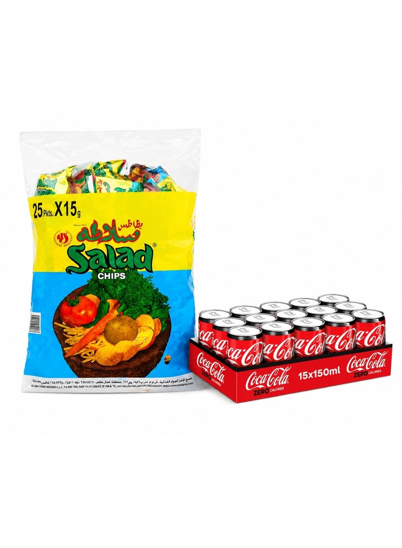 noon Chips Oman Salad Chips 15grams Pack of 25 + Coca Cola Zero Can 15 x 150ml - Image 1