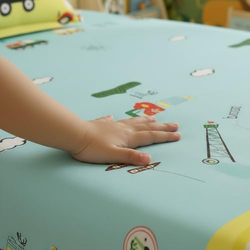Filymore Car Single Bed Sheet for Cute car Toys bedsheet for Boys Room Cartoon bedsheet for Kids 240 TC Made with Microfiber (Size 90x60 Inch)(Colour-Lemon and Sky Blue) - Image 5
