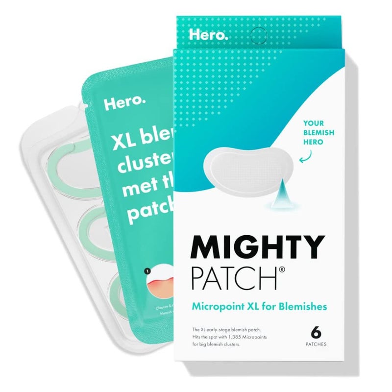 Mighty Patch Hero Cosmetics Mighty Patch Micropoint XL for Blemishes  Hydrocolloid Acne Spot Treatment Patch for Early Stage Zits and Hidden Pimples 1385 Proprietary Micropoints 6 Count 