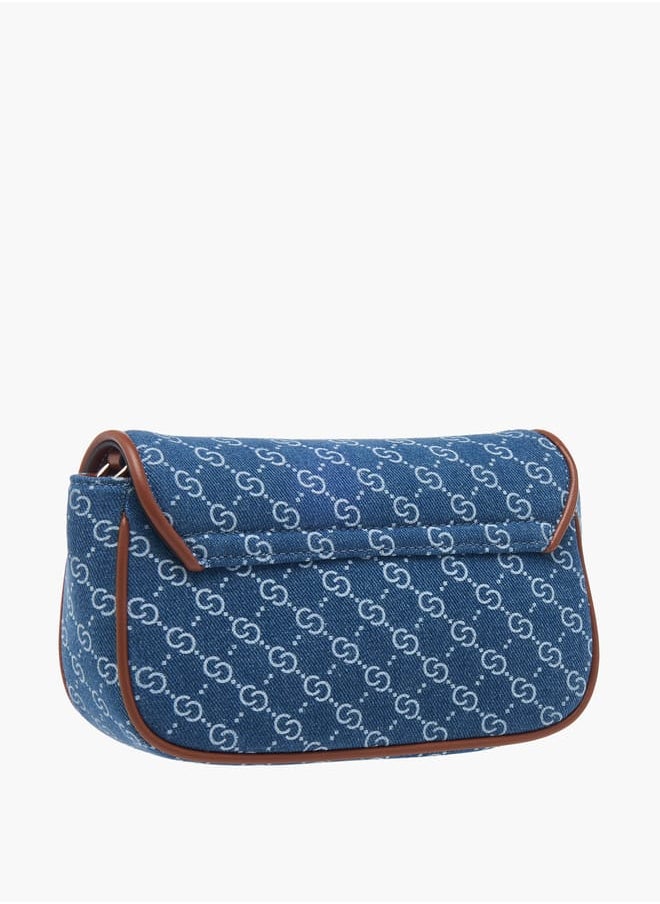 Celeste Women Monogram Print Denim Crossbody Bag with Detachable Chain Strap  - Image 3