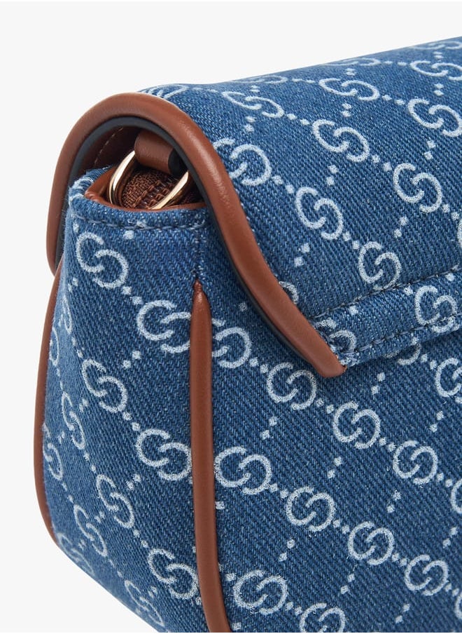 Celeste Women Monogram Print Denim Crossbody Bag with Detachable Chain Strap  - Image 5