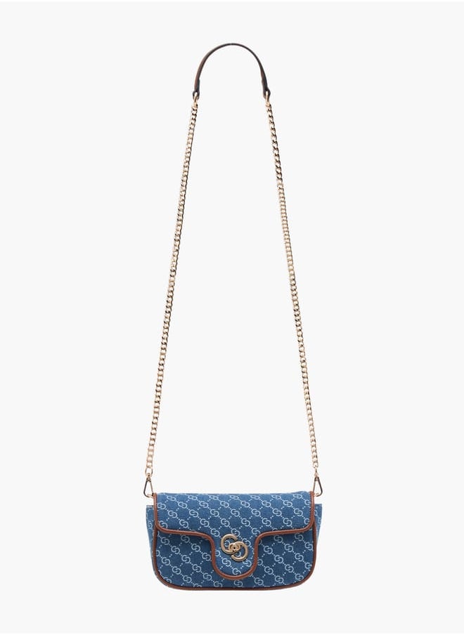 Celeste Women Monogram Print Denim Crossbody Bag with Detachable Chain Strap  - Image 2