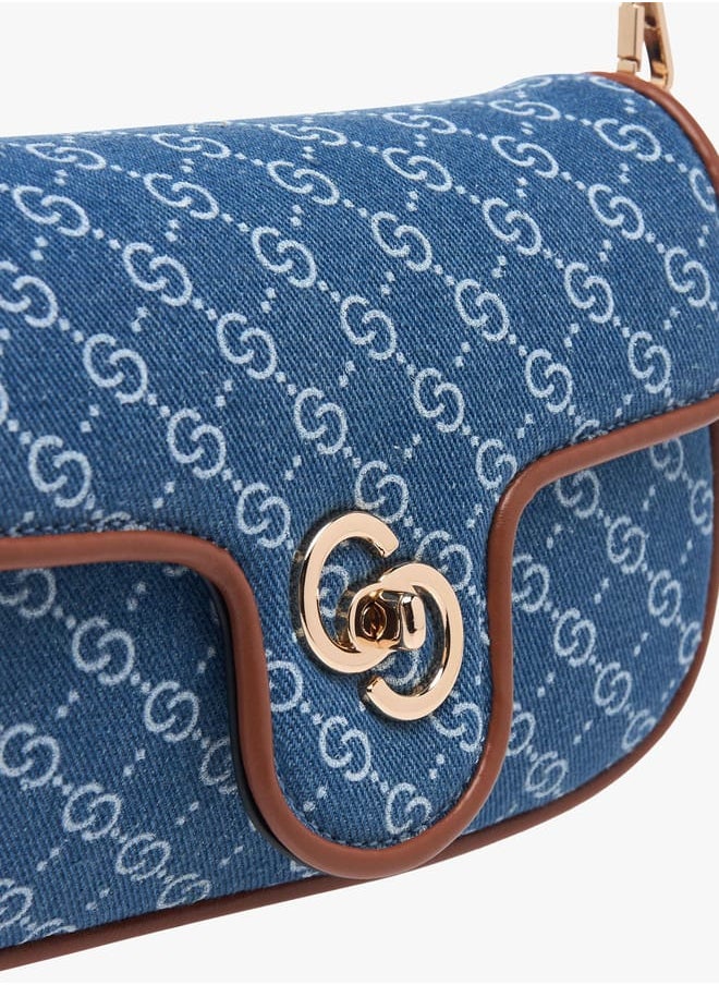 Celeste Women Monogram Print Denim Crossbody Bag with Detachable Chain Strap  - Image 4