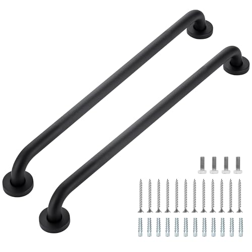 Ravinte Hardware Grab Bars for Shower 2 Pack 24Inch Anti Slip Shower Handles for Elderly Safety Shower Grab Bar Stainless Steel Handicap Grab Bars for Bathroom Black 1 Diameter - Image 1